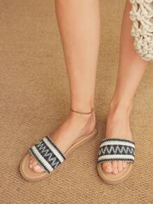 Styleloop Women's Casual Embroidered Flat Sandals, Summer - Navy Blue - View 6