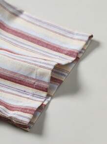 Manfinity Homme 男士夏季休闲条纹印花短袖度假衬衫 - 彩色 - 查看 3