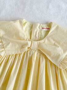 Loomiva Baby Girl Plain Collar Ruffle Hem Sleeveless Cinched Waist Dress - Yellow - View 5