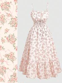 SHEIN MOD Vestido blanco de talla grande para mujer con cintura ajustada, sin mangas, a media pierna, con parches de encaje floral y unicolor - Multicolor - Ver 1