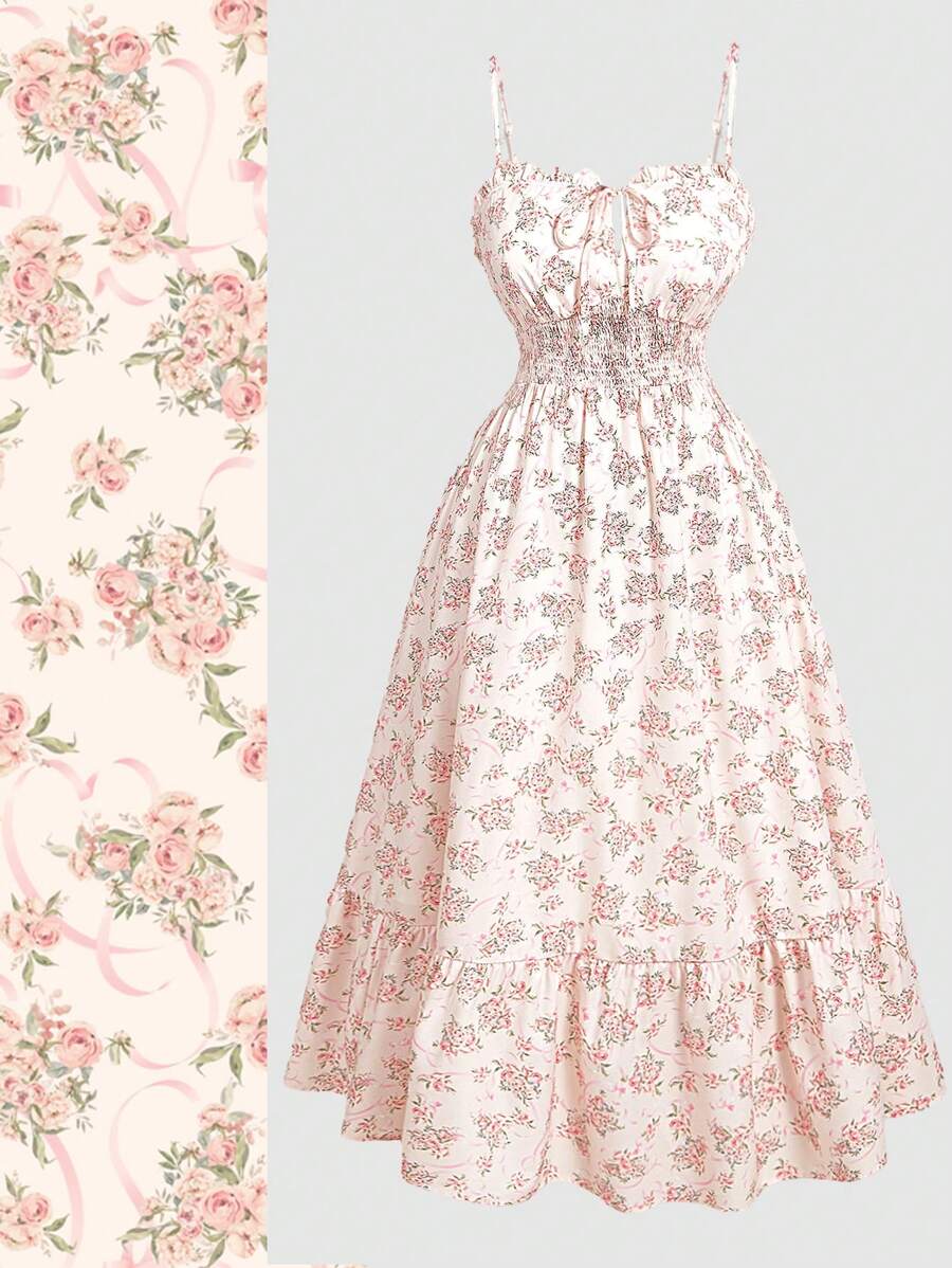 SHEIN MOD Vestido blanco de talla grande para mujer con cintura ajustada, sin mangas, a media pierna, con parches de encaje floral y unicolor - Multicolor - Ver 1