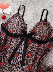 SilkySpell Cherry & Leopard Print Sexy Cami Top And Pants Women Pajama Set - Rust Brown - View 7