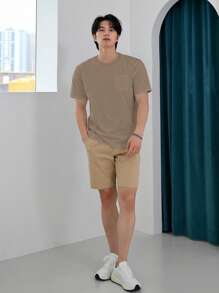 DAZY Camiseta de manga corta de color marrón sólido para hombres, de verano