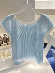 Franclia 女式法式V领休闲优雅罗纹乡村清新T恤 - 彩色 - 查看 2