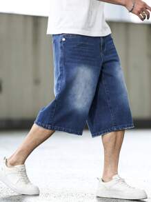 Manfinity Homme Pantaloncini di jeans larghi casual da uomo con tasche, gamba ampia, lunghezza 5 pollici