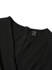 Ellevyn 女士新款时尚优雅 V 领收腰修身条纹连体裤，通勤、工作、休闲皆宜 - 黑與白 - 查看 8