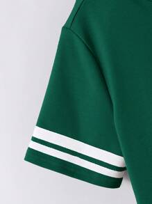 SHEIN Set de 2 piezas de camiseta de manga corta con cuello redondo estriado y pantalón hasta el tobillo con estampado versátil informal para niños y preadolescentes