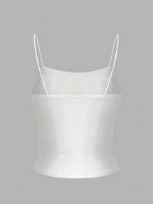 SHEIN Essnce 2 件套女士紧身褶皱吊带背心套装，带胸垫，适合夏季 - 彩色 - 查看 4