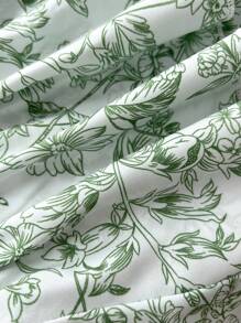 Elamini Waist Gathering Ditsy Floral Green Skirt, Fashionable For Summer