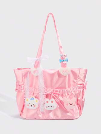 Kawaii 1 pieza Bolso de hombro rosa con estilo lindo Y2K, decoración adorable de lazo de peluche, adecuado para volver a la escuela, cumpleaños, festivales, regalo del Día de San Valentín