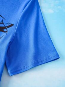 SUPERMAN X SHEIN Conjunto de camiseta de manga corta casual azul con diseño de superhéroe de dibujos animados y shorts sueltos negros para niño preadolescente - Multicolor - Ver 6