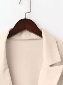 SHEIN LUNE Bộ đồ vest tay ngắn xếp ly màu trơn cỡ lớn cho nữ và váy mini xếp ly - Màu be - Xem 5