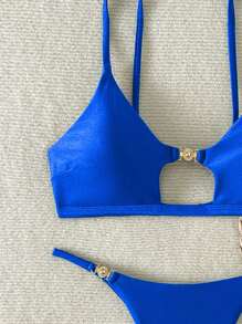 Swim SXY 女士夏季海滩性感度假金属配饰、细肩带、丁字裤、性感比基尼套装