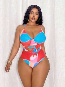 Swim Lushoire Plus Size One-Piece Swimsuit, Fashionable For Summer