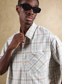 Sumwon Classic Plaid Button Down Short Sleeve Collared Shirt Casual Summer Streetwear Loose Cut Weekend - Multicolor - View 3