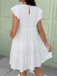 SHEIN Đầm cho con bú cổ tròn tay lửng màu trơn mùa hè cho bà bầu - trắng - Xem 2
