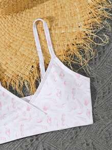 3pcs/Set Tween Girls Printed Tankini Swimsuit Young Girls Sets Girl Summer Sets Summer Girls Sets Teen Girl Summer Sets Summer Clothes Set - Pink - View 3