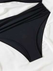 Swim Lushoire 2 Stücke Damen Sommer Strand Mesh Verbund Push-up Drahtlos Verstellbare Schulterträger High Waist Bikini Set - Schwarz - Übersicht 7