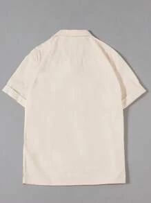 Manfinity Homme 男士夏季休闲度假单排扣休闲牛仔衬衫带口袋男士夏季衬衫男士夏季纽扣衬衫 - 杏色 - 查看 2