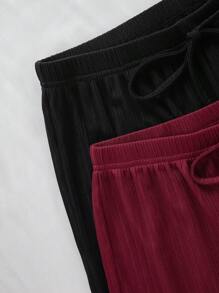 2 件套舒适休闲女士家居服套装，带荷叶边下摆