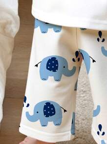 SHEIN Conjunto de ropa de estar en casa informal con estampado de elefante lindo para bebé niño, corte suelto para el verano