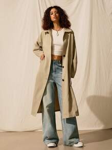 Easelle Women's Autumn Solid Color Casual Mid-Length Trench Coat, Suitable For Daily Wear And Street Wear