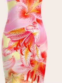 Vestido casual de chica adolescente con estampado floral minimalista sin mangas hasta la pantorrilla, apto para el verano