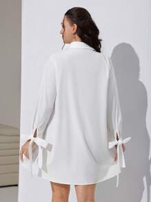 Solflare Plus Knot Cuff Button Front Shirt Dress