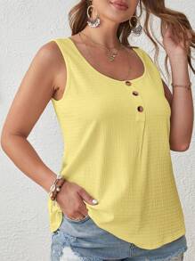 SHEIN VCAY Camiseta de tirantes de talla grande de unicolor y cuello redondo - Mostaza Amarilla - Ver 5