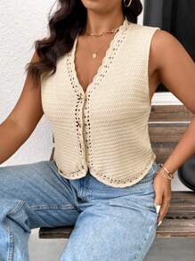 SHEIN Frenchy Plus Size Casual Vacation Knit Vest Top In Fall/Winter