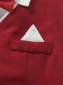 SHEIN Young Boy's 2pcs Gentleman Summer Outfit, Crossover Front Design Vest & Long Pants, Suitable For Birthday Party, Ceremony, Wedding, Holiday - Burgundy - View 7