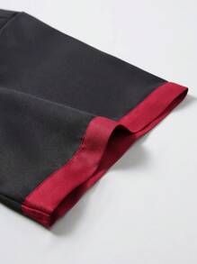 Manfinity Homme 男式拼色饰边前扣短袖厨师衬衫 - 黑色 - 查看 6