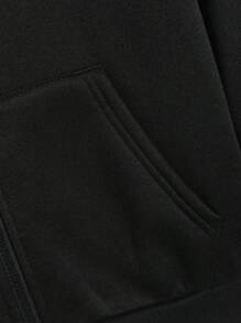 SHEIN Áo nỉ có khóa kéo màu đen cho bé trai tuổi teen, phong cách thường ngày của sinh viên, thoải mái và thời trang, tối giản và đa năng, vải mềm thích hợp để mặc hàng ngày, đi học, du lịch, hoạt động ngoài trời, mùa xuân/hè - màu đen - Xem 4