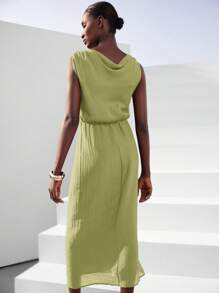 Aveloria Modichic Váy hở lưng hở lưng họa tiết cổ rộng thanh lịch mùa xuân/hè dành cho nữ - màu xanh lá - Xem 2