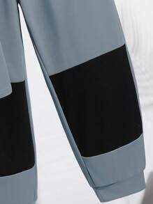 SHEIN 2pcs Tween Boys Casual Versatile Colorblock Crew Neck T-Shirt & Pants Set, Suitable For Commuting, School, Daily Casual, Sports, Spring/Summer, Boys Athletic Set, Boy Casual Sets,, Two Piece Boy Sets;Black, Gray, Blue, Suitable For School, Boys Colorblock Set