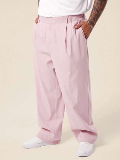 EASEVO Spodnie garniturowe męskie luźne, swobodne, różowe, tkane, długie, w dużych rozmiarach