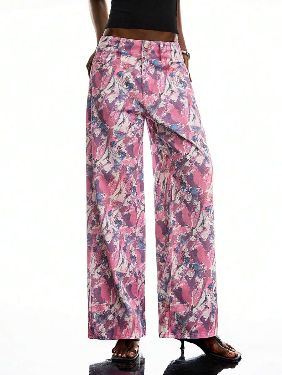 LYSMO Contrast Color Allover Print Fashionable Summer Casual Women Jeans - Multicolor - View 1
