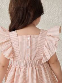 Blossori Vestido con volantes de manga para bebé niña con estampado floral y rayas - Multicolor - Ver 4