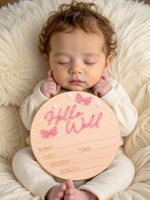 SHEIN Newborn Baby Birth Ceremony Photography Set Newborn Announcement Sign Hello World Newborn Girl Sign Baby Girl Newborn Announcement Fall Winter - Multicolor - View 4