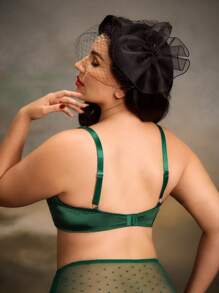 PinupGlam Underwired-BH in Große Größen mit Blumen-Spitze, Satin und transparenten Elementen, bequem für den täglichen Gebrauch mit breiten Trägern, olivgrün