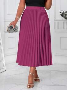 SHEIN Lady Faldas plisadas de talla grande en color púrpura, elegantes para ir a la oficina, de boda, cóctel y ocasiones de primavera y verano - Rojo violeta - Ver 4