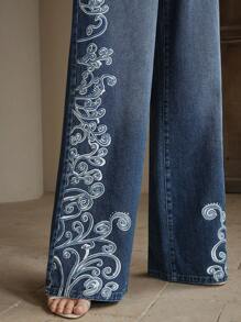 Anewsta Jeans rectos de tiro alto de mujer de moda - Azul - Ver 5