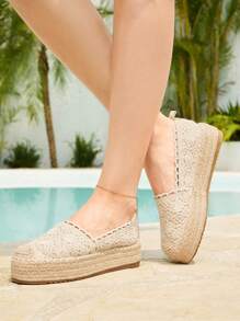 Styleloop Women's Woven Rope Platform Wedge Sandals, Boho Style, Retro American Western Music Festival Party Outfit For Christmas Vacation Outfits Travel Essentials - Apricot - View 6