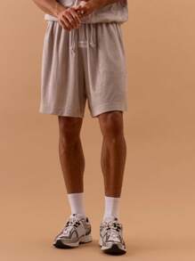 Musero Jersey Shorts Elasticated Drawstring Waist Patch Detail, Spring, Summer, Holiday, Vacations - Grey - View 2