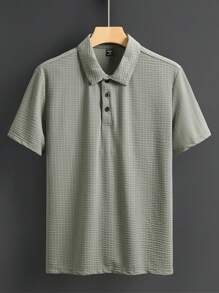 Manfinity Homme Camisa polo de manga corta de hombre de verano de color liso y textura de malla
