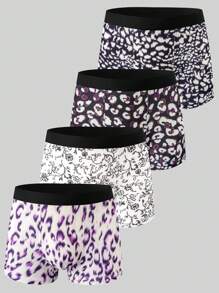 4pcs/Pack Men's Digital Printing Small Floral Boxer Briefs - Multicolor - View 1