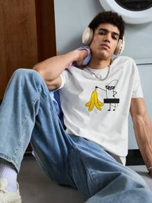 Manfinity VCAY Men's Casual Cartoon Print Short Sleeve T-Shirt, Summer - White - View 1