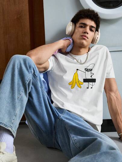 Camiseta de manga corta casual con estampado de dibujos animados para hombre, verano