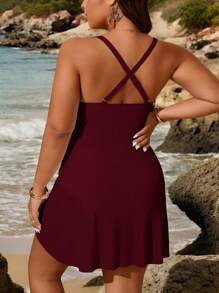 SHEIN Swim Curve Plus Size Solid Color Tie-Front Swimsuit Skirt, Beach Resort Style For Summer Beach Vacation