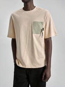 Ontre 2025 Summer Men's Clothing Colorblock Pocket Round Neck Casual Versatile Short Sleeve T-Shirt, Suitable For July 4th, St. John's Day, Graduation, Daily Wear, Adorable Summer Top T-Shirt, Men's Holiday Vacation Beach Shirt
